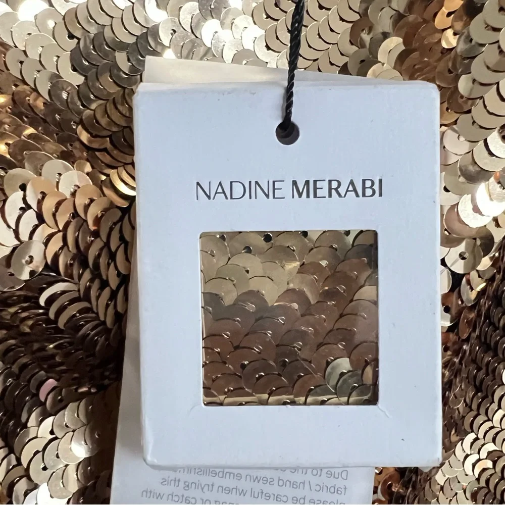 NADINE MERABI Gold Sequin One Shoulder Cocktail Dress - Picture 9 of 9
